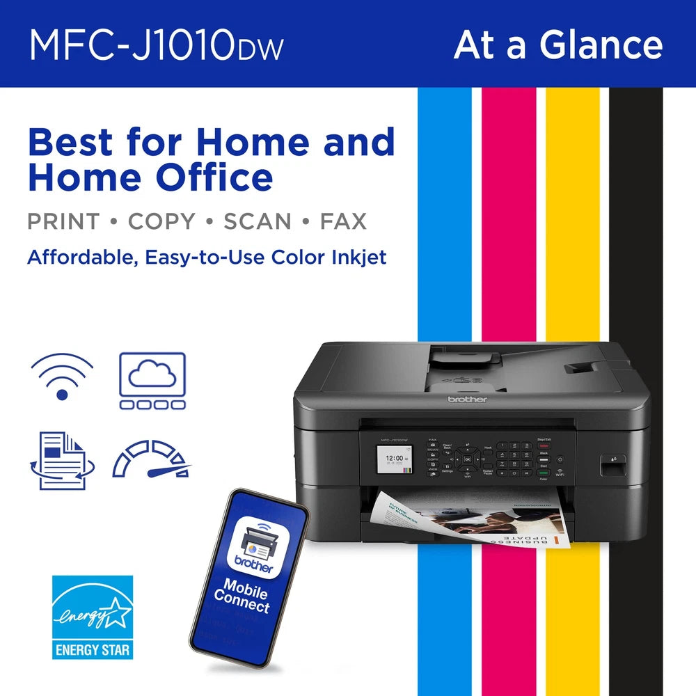 Brother - MFC-J1010DW Wireless Color All-in-One Refresh Subscription Eligible Inkjet Printer - Black