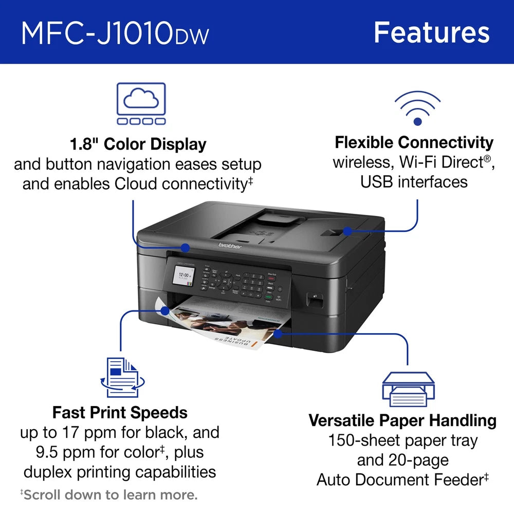 Brother - MFC-J1010DW Wireless Color All-in-One Refresh Subscription Eligible Inkjet Printer - Black