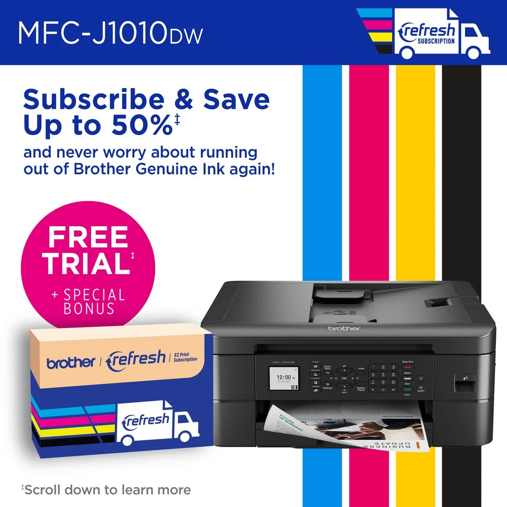 Brother - MFC-J1010DW Wireless Color All-in-One Refresh Subscription Eligible Inkjet Printer - Black